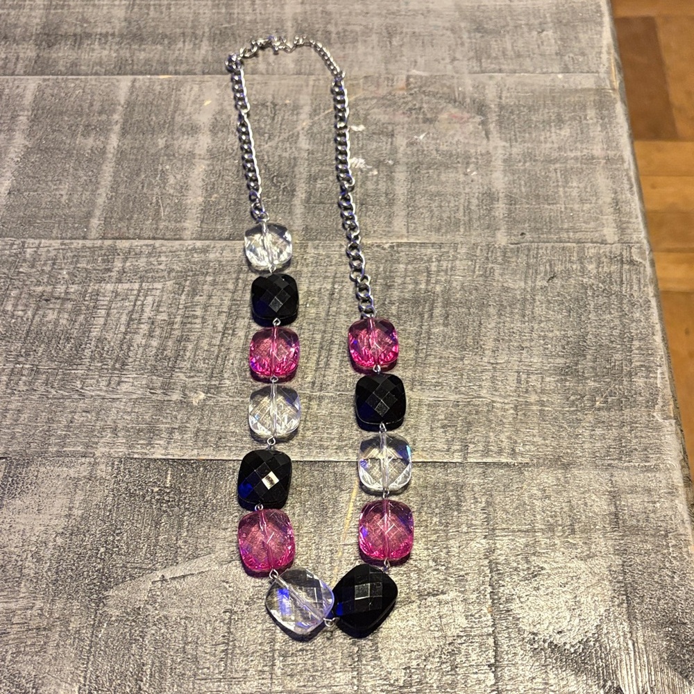 Chunky Statement Piece Pink and Black Beaded Necklace